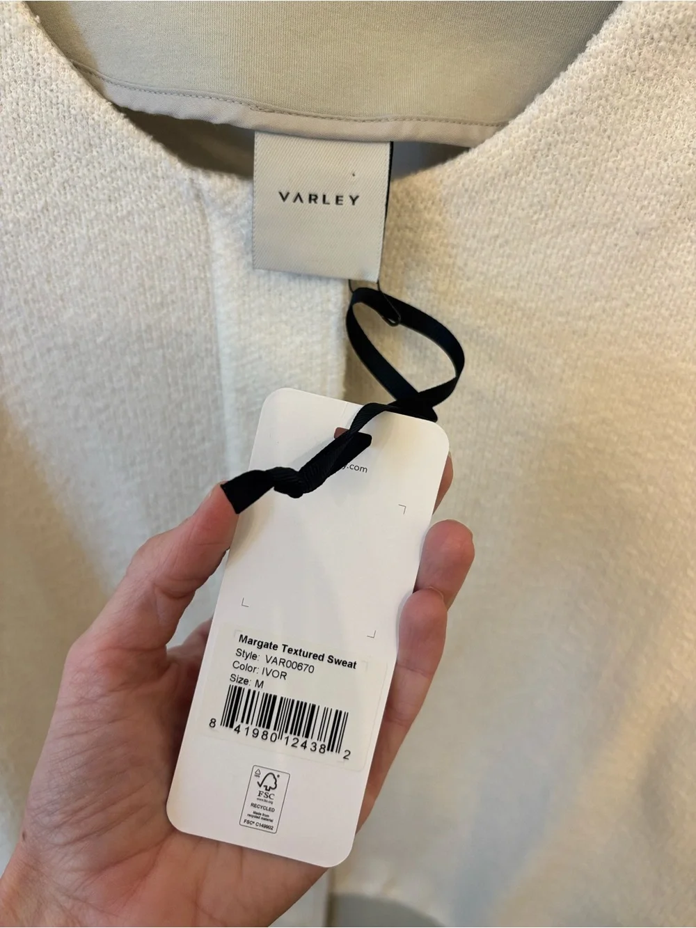 NWT Varley Margate Textured Sweater in Ivory size Medium Bomber sweatshirt - Picture 5 of 8